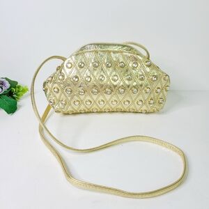 Tiffany Rose California Light Gold Tone Studs Leather Crossbody Vintage